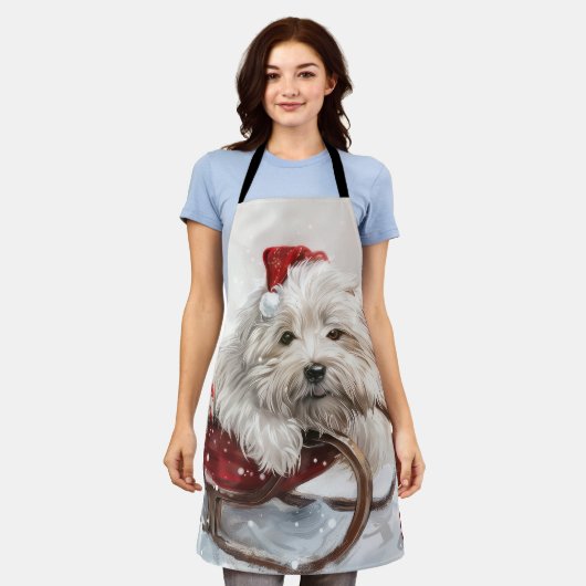 Katoen De Tulear Hond Kerstfeest Schort (Gedragen)