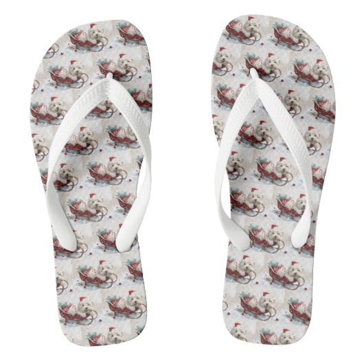 Katoen De Tulear Hond Kerstfeest Teenslippers (Voetbed)
