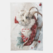 Katoen De Tulear Hond Kerstfeest Theedoek (Verticaal)