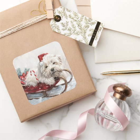 Katoen De Tulear Hond Kerstfeest Vierkante Sticker (Geschenken)