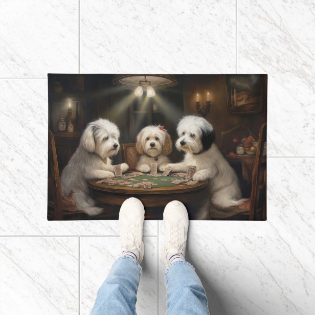 Katoen De Tulear Honden Spelen Poker Art Deurmat (Binnen)