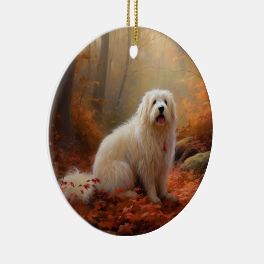 Katoen De Tulear in Herfstbladeren Herfst Inspire Keramisch Ornament (Rechts)