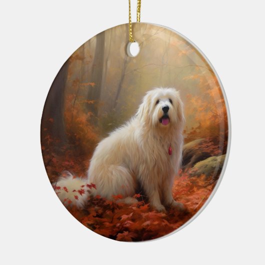 Katoen De Tulear in Herfstbladeren Herfst Inspire Keramisch Ornament (Links)