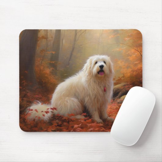 Katoen De Tulear in Herfstbladeren Herfst Inspire Muismat (Met muis)