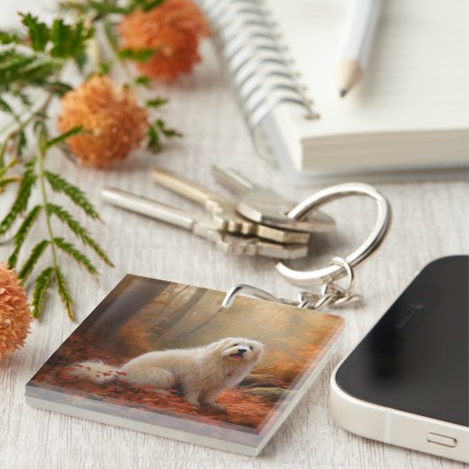 Katoen De Tulear in Herfstbladeren Herfst Inspire Sleutelhanger (Voorkant Rechts)