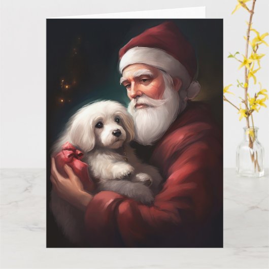 Katoen De Tulear Met Kerstman Kerstmis Kaart (Gele Bloem)