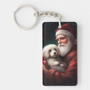 Katoen De Tulear Met Kerstman Kerstmis Sleutelhanger