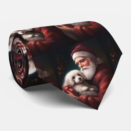 Katoen De Tulear Met Kerstman Kerstmis Stropdas (Opgerold)