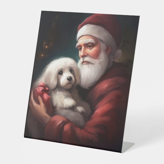 Katoen de Tulear met Kerstmis Reclamebord Met Voetstuk (Voorkant)