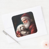 Katoen de Tulear met Kerstmis Vierkante Sticker (Envelop)