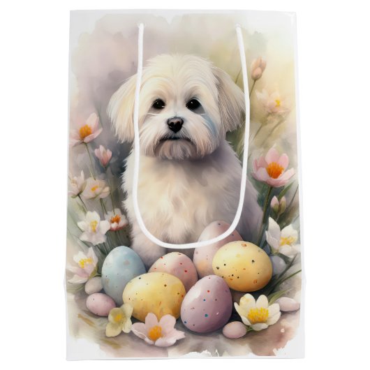 Katoen De Tulear met Paaseieren Vakantie Medium Cadeauzakje (Achterkant)