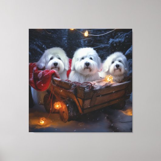 Katoen De Tulear Sneeuwslee Kerstdecoratie Canvas Afdruk (Voorkant)