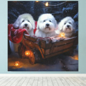 Katoen De Tulear Sneeuwslee Kerstdecoratie Canvas Afdruk (Insitu (Houten vloer))