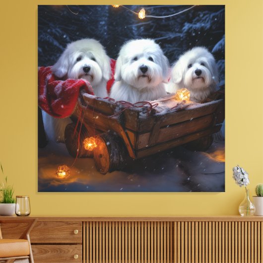 Katoen De Tulear Sneeuwslee Kerstdecoratie Canvas Afdruk (Insitu (Woonkamer))