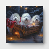Katoen De Tulear Sneeuwslee Kerstdecoratie Fotoplaat (Voorkant)