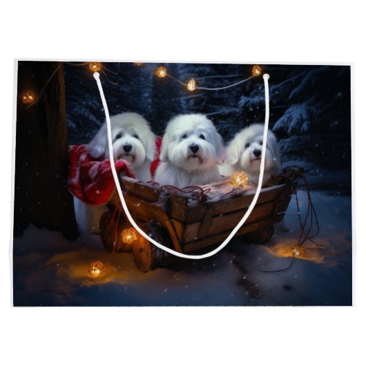Katoen De Tulear Sneeuwslee Kerstdecoratie Groot Cadeauzakje (Achterkant)