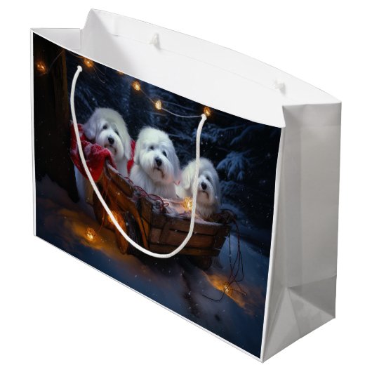 Katoen De Tulear Sneeuwslee Kerstdecoratie Groot Cadeauzakje (Achterkant Gekanteld)