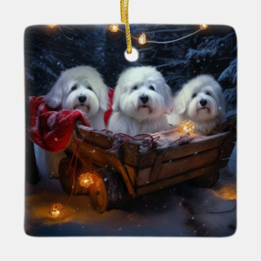 Katoen De Tulear Sneeuwslee Kerstdecoratie Keramisch Ornament (Voorkant)