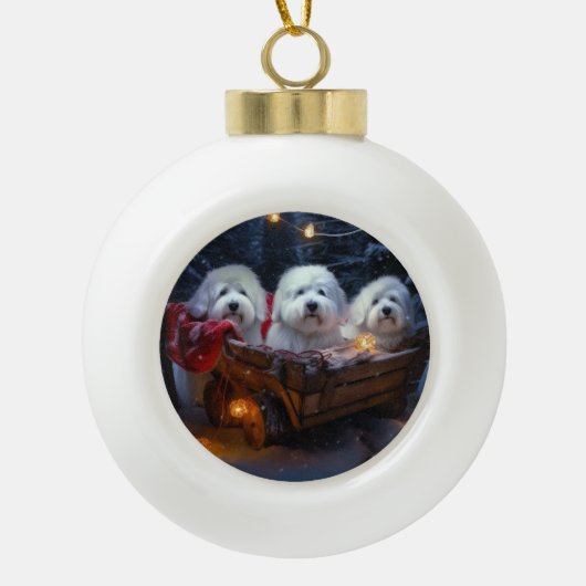 Katoen De Tulear Sneeuwslee Kerstdecoratie Keramische Bal Ornament (Voorkant)