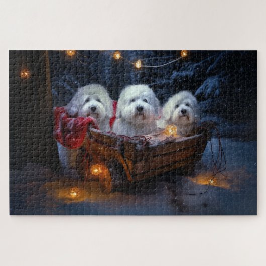 Katoen De Tulear Sneeuwslee Kerstdecoratie Legpuzzel (Horizontaal)