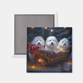 Katoen De Tulear Sneeuwslee Kerstdecoratie Magneet (Voorkant / Achterkant)