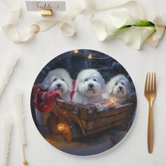 Katoen De Tulear Sneeuwslee Kerstdecoratie Papieren Bordje (Huwelijk)