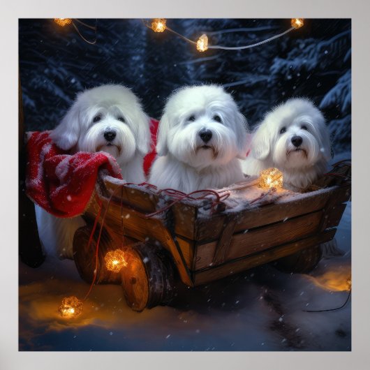Katoen De Tulear Sneeuwslee Kerstdecoratie Poster (Voorkant)