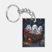 Katoen De Tulear Sneeuwslee Kerstdecoratie Sleutelhanger (Voorkant Links)