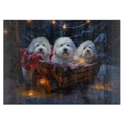 Katoen De Tulear Sneeuwslee Kerstdecoratie Snijplank (Voorkant)