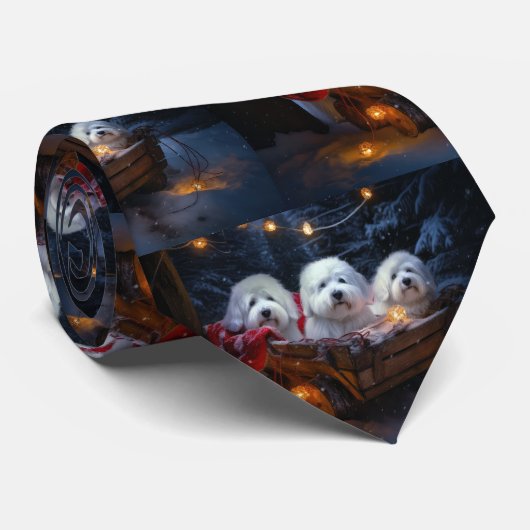 Katoen De Tulear Sneeuwslee Kerstdecoratie Stropdas (Opgerold)