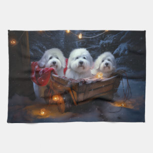 Katoen De Tulear Sneeuwslee Kerstdecoratie Theedoek