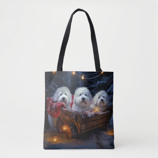 Katoen De Tulear Sneeuwslee Kerstdecoratie Tote Bag (Voorkant)