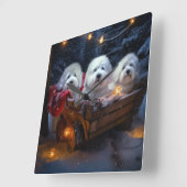 Katoen De Tulear Sneeuwslee Kerstdecoratie Vierkante Klok (Hoek)