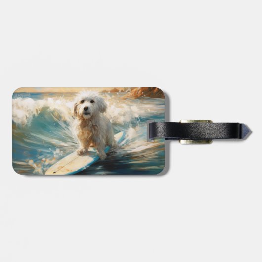 Katoen De Tulear Strand Surfen Schilderij Bagagelabel (Achterkant horizontaal)