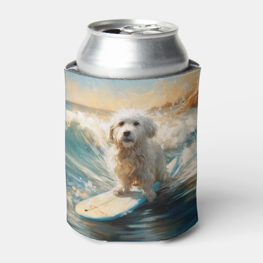 Katoen De Tulear Strand Surfen Schilderij Blikjeskoeler (Blikje Voorkant)