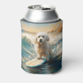 Katoen De Tulear Strand Surfen Schilderij Blikjeskoeler (Blikje Achterkant)