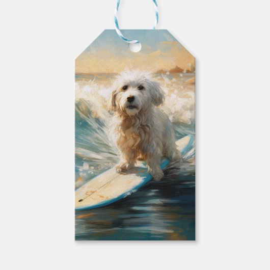 Katoen De Tulear Strand Surfen Schilderij Cadeaulabel (Voorkant)