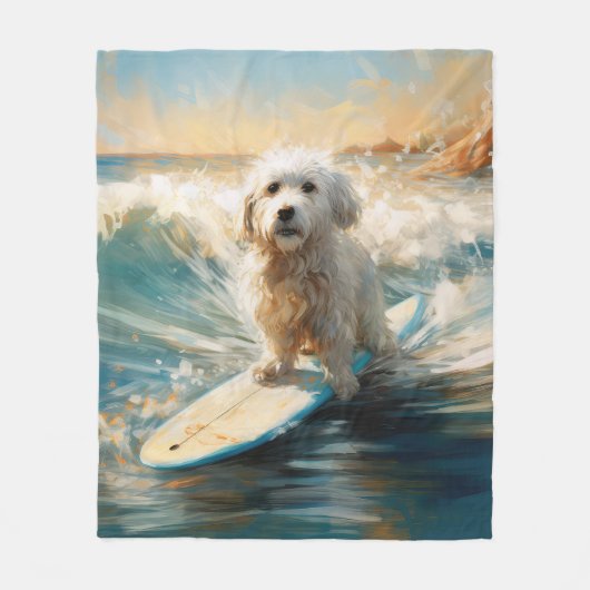 Katoen De Tulear Strand Surfen Schilderij Fleece Deken (Voorkant)