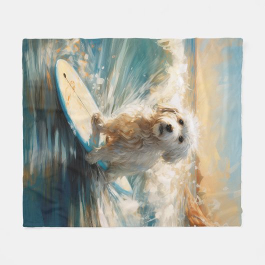 Katoen De Tulear Strand Surfen Schilderij Fleece Deken (Voorkant (Horizontaal))