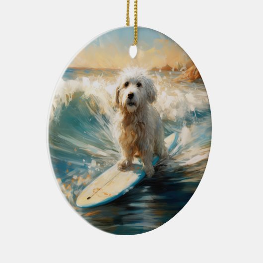 Katoen De Tulear Strand Surfen Schilderij Keramisch Ornament (Rechts)