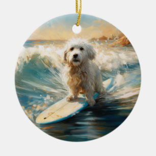 Katoen De Tulear Strand Surfen Schilderij Keramisch Ornament