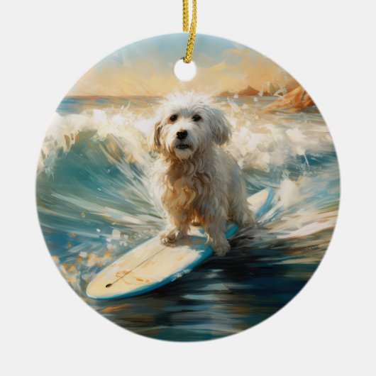 Katoen De Tulear Strand Surfen Schilderij Keramisch Ornament (Voorkant)