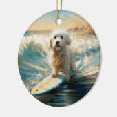 Katoen De Tulear Strand Surfen Schilderij Keramisch Ornament (Links)