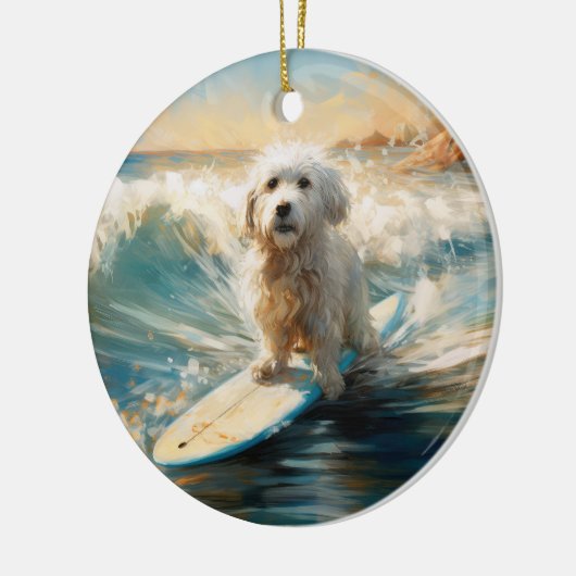 Katoen De Tulear Strand Surfen Schilderij Keramisch Ornament (Links)