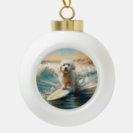Katoen De Tulear Strand Surfen Schilderij Keramische Bal Ornament (Voorkant)