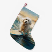 Katoen De Tulear Strand Surfen Schilderij Kleine Kerstsok (Voorkant (Hangend))