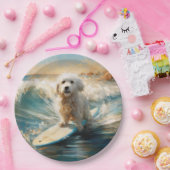 Katoen De Tulear Strand Surfen Schilderij Papieren Bordje (Feest)