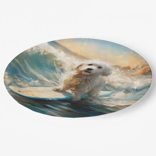 Katoen De Tulear Strand Surfen Schilderij Papieren Bordje (Gekanteld)