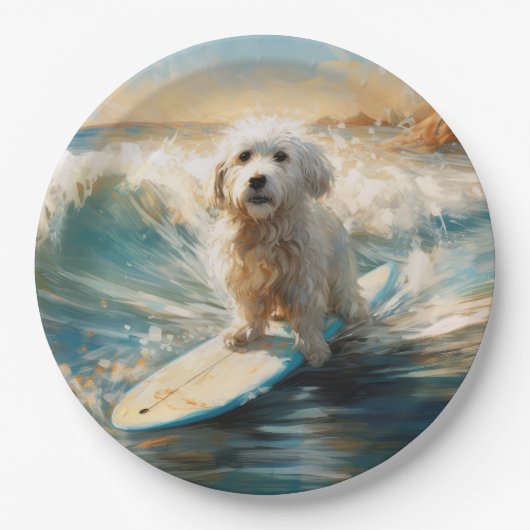 Katoen De Tulear Strand Surfen Schilderij Papieren Bordje (Voorkant)