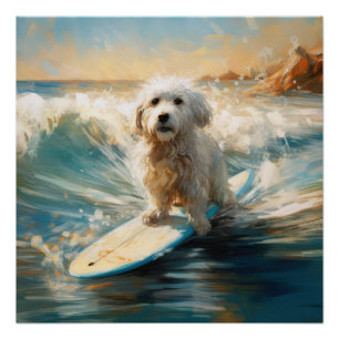 Katoen De Tulear Strand Surfen Schilderij Perfect Poster